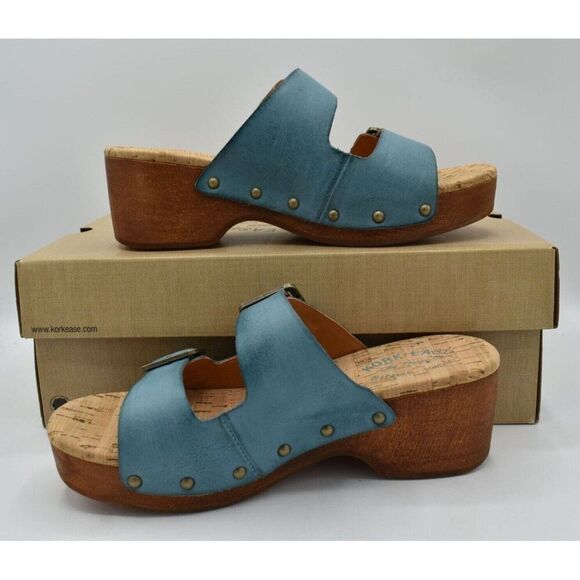 Kork Ease Womens Size 9 Saffron Turquoise Full Grain Leather Slide Sandals Shoes - Picture 4 of 12